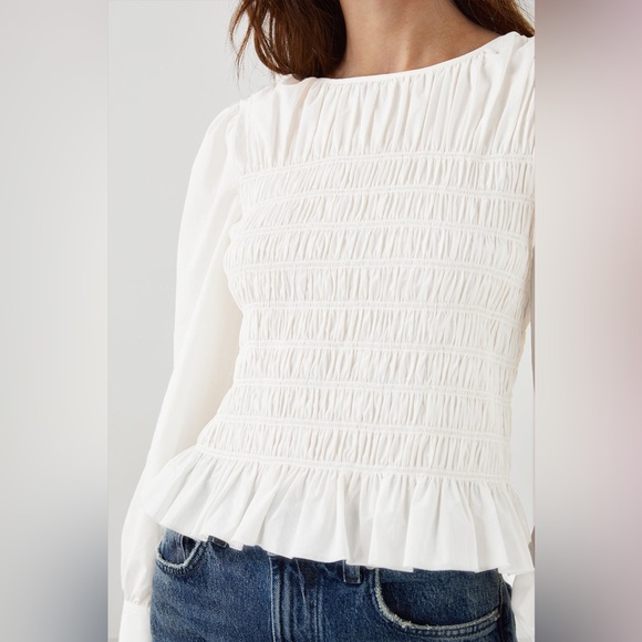 Rails Tabi Smocked Long Sleeve Top-Size Medium-White - Picture 2 of 15